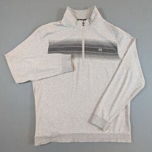 Travis Mathew Mens Quarter Zip Pullover Sweater Large Gray Gradient Stripe